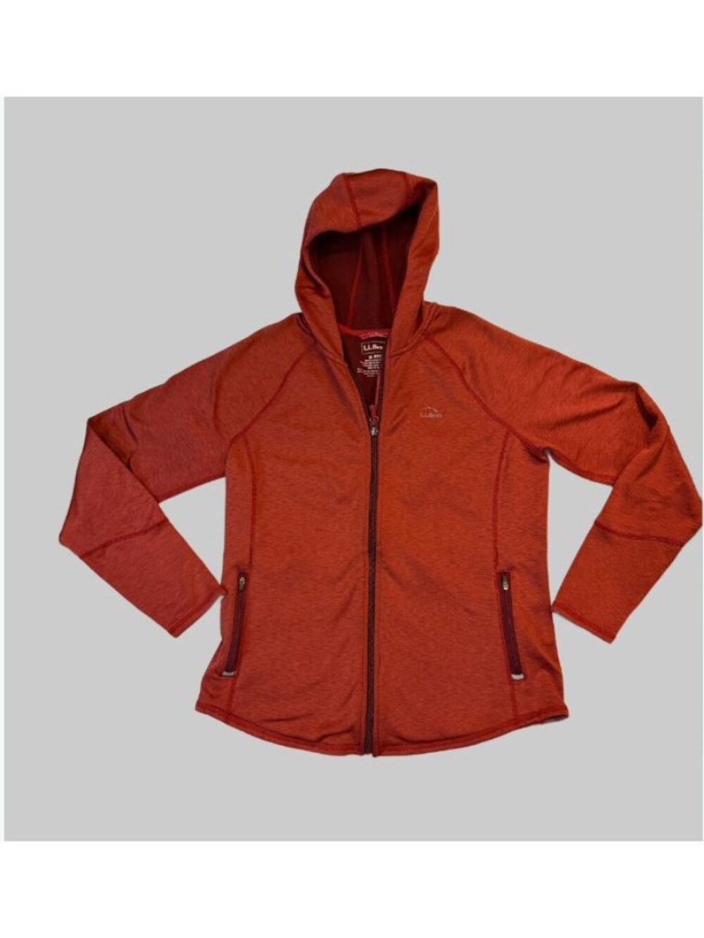L.L.Bean Womens M Full Zip Hooded Fleece Jacket Burnt Orange Thumbholes Pockets